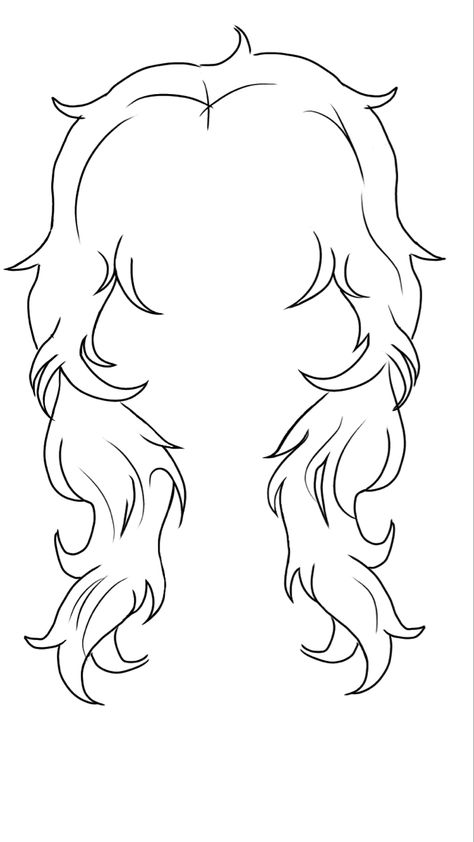 Hair For Drawing Reference, Wolf Haircut Drawing Reference, Drawn Hair Reference, Hair Base Sketch, Layered Hair Drawing Reference, Alt Hair Drawing Reference, Curly Hair Styles Drawing Reference, Hair Templates Drawing, Body Drawing With Hair