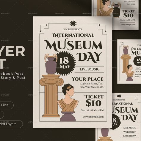 Ivory Vintage International Museum Day Flyer Set Museum Banner Design, Museum Banner, Museum Graphic Design, International Museum Day, Salem Witch Museum, Witch Museum, Museum Ideas, Anime Club, Visual Reference