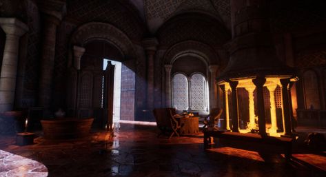 Kaer Morhen: Trim Sheets & Interior Lighting in UE4 Kaer Morhen Interior, Kaer Morhen Castle, Kaer Morhen, Castle Interior, Witcher Art, Castles Interior, Environment Art, Witcher 3, The Witcher 3