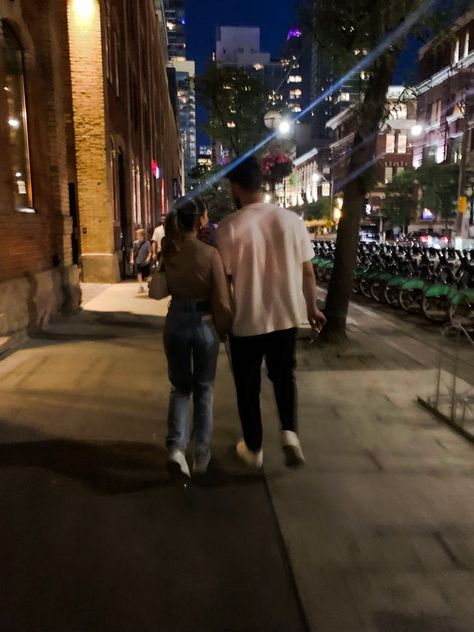 Summer Nights Aesthetic Couple, College Aesthetic Couple, Downtown Love Aesthetic, Downtown Relationship, Walking With Boyfriend Aesthetic, Protective Boyfriend Pictures Aesthetic, Long Walks Aesthetic Couple, City Boyfriend Aesthetic, Couple In College