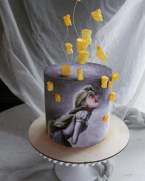 Art-Cakes-Russian-Baker-Elena-Gnut Elena Gnut, Torte Creative, Disney Themed Cakes, Rapunzel Cake, Stunning Cakes, Disney Desserts, Hand Painted Cakes, Torte Cupcake, Cool Cake Designs