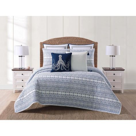 Oceanfront Resort Reef 3-Piece White and Blue King Quilt Set-QS2358KG-2300 - The Home Depot Tan Bedroom, Nautical House, Luxury Bedroom Interior Design, Vacation Rental Business, Luxury Bedroom Interior, Cool Bedding, Bedroom Beautiful, Blue Comforter Sets, King Quilt Sets