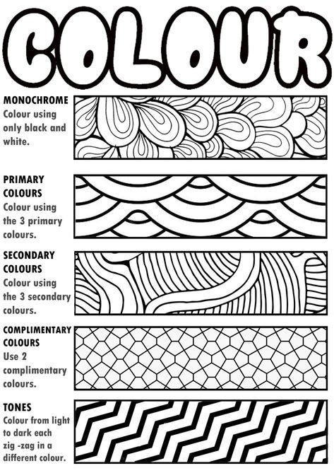 Foldable Art Projects, Zentangle Art Lesson, Color Theory Worksheet, Classe D'art, Color Theory Art, Art Teacher Resources, Art Handouts, Middle School Art Projects, 6th Grade Art