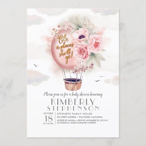 Pink and Gold Floral Hot Air Balloon Baby Shower Invitation Gender: unisex. Age Group: adult. Floral Hot Air Balloon, Floral Balloons, Food Retail, Bear Invitations, Baby Balloon, Pink Baby Shower Invitations, Floral Baby Shower Invitations, Kids Birthday Party Invitations, Retail Logo