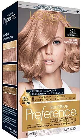 Amazon.com : L'Oreal Paris Superior Preference Fade-Defying + Shine Permanent Hair Color, 8RB Medium Rose Blonde, Pack of 1, Hair Dye : Beauty & Personal Care Loreal Hair Dye, Mommy Hair, Rose Blonde Hair, Rose Gold Hair Blonde, Blond Rose, Rose Blonde, Peach Hair Colors, Perfect Blonde Hair, Blonde Dye