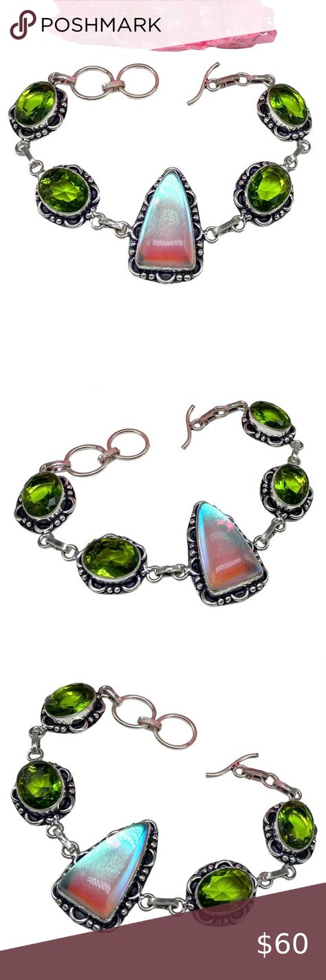 Rainbow Mystic Aura Quartz Bracelet Peridot 925 Sterling Silver Overlay Aura Quartz Bracelet, Quartz Bracelet, Aura Quartz, Aura, 925 Sterling Silver, Rainbow, Shop My, Bracelet, Sterling Silver