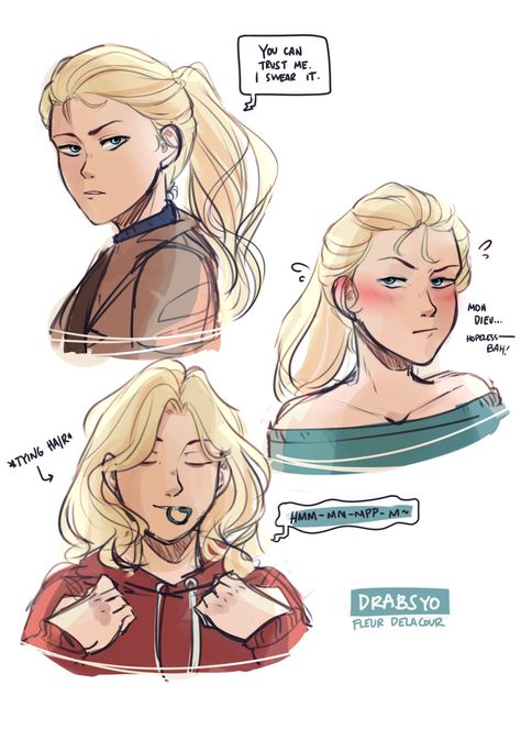 Art by @drabsyo on Tumblr Harry Potter Fleur Delacour, Fleur Delacour, Character Turnaround, Harry Potter Illustrations, Harry Potter Comics, Fantasy Beasts, Harry Potter Marauders, Harry Potter Obsession, Wizarding World Of Harry Potter