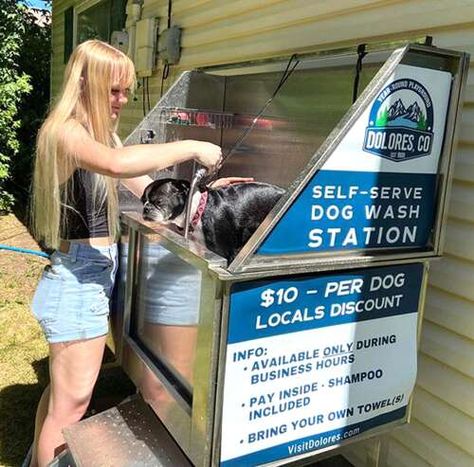 Dolores opens public dog wash station Dog Wash Station, Getting Rid Of Skunks, Dog Waste Disposal, Skunk Smell, Wash Station, Dog Washing Station, Water Sprayer, Weather Data, Dog Wash