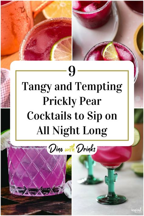 Collage of 4 prickly pear cocktails. Prickly Pear Drink Cocktails, Prickly Pear Syrup Drinks, Prickly Pear Vodka Drinks, Prickly Pear Drink Recipes, Prickly Pear Cocktail Recipes, Prickly Pear Drinks, Pear Drink Recipes, Prickly Pear Cocktail, Pear Vodka Drinks