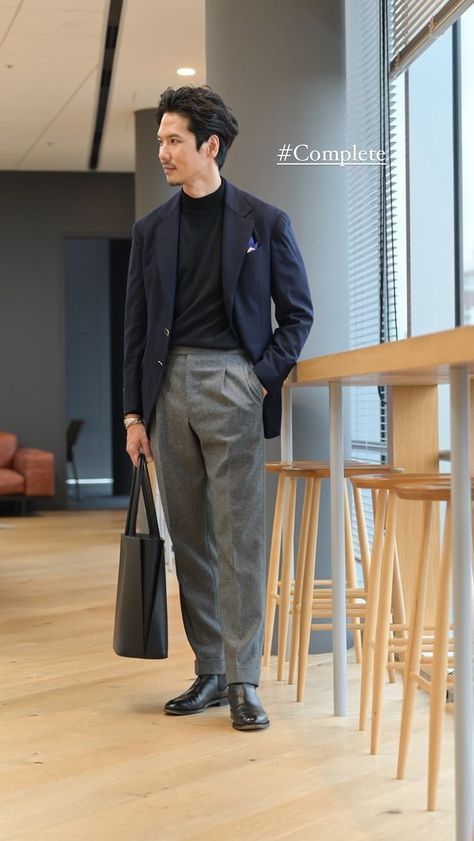 Japan Suit Men, Japanese Business Fashion, Japanese Business Casual Men, Manager Outfit Men, Japanese Smart Casual, Japanese Suit Men, Men Work Outfits, Japanese Suit, Black Shirt Outfit Men