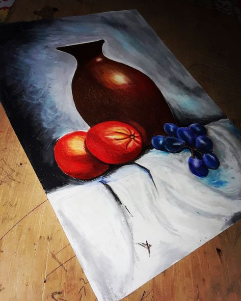 Still Life With Oil Pastels, Still Life Pastel Drawing, Still Life Drawing Oil Pastels, Still Life Painting Oil Pastel, Oil Pastel Fruit Drawings, Still Life Drawing Colour, Oil Pastel Still Life Drawing, Still Life Painting Easy, Easy Still Life Painting