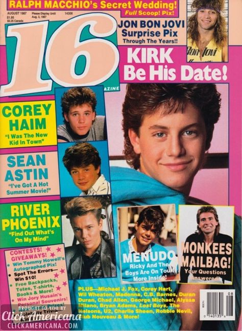 Ricky Schroder, 16 Magazine, Corey Haim, Old Magazine, Tiger Beat, Summer Movie, River Phoenix, 80s Nostalgia, Ralph Macchio