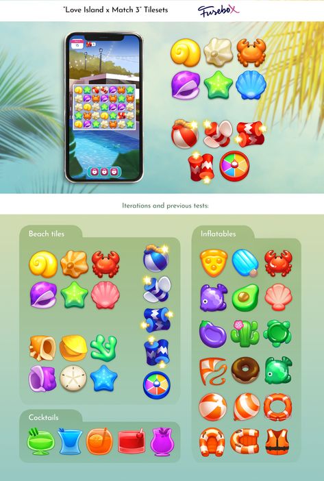 ArtStation - Love Island Matchmaker, Nora García Love Island Game Season 2, Game Gui Design, Match Three Games, Match 3 Game Ui, Ocean Games, Puzzle Game Ui, Match 3 Games, Pirate Slot Game, Bright Colors Art