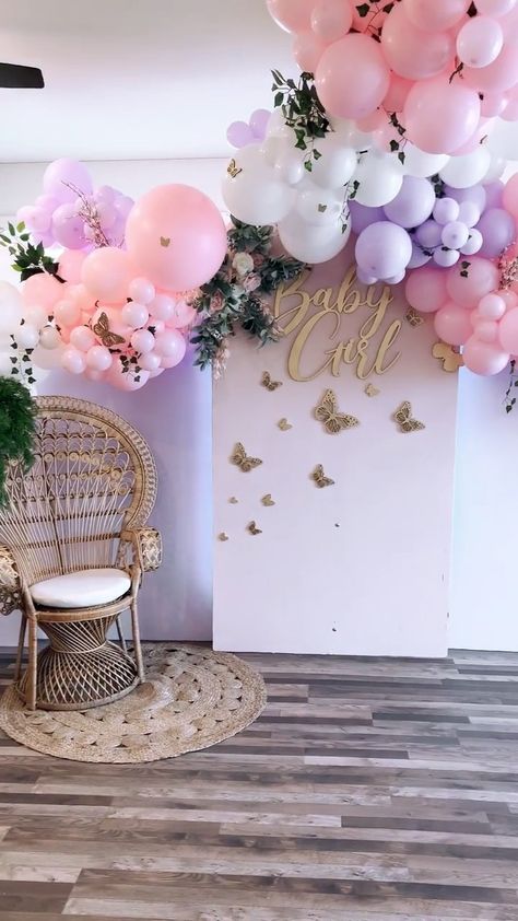 Enchanted Taylor Swift Baby Shower Theme, Butterfly Theme Baby Shower Ideas, Butterfly Baby Shower Ideas, Girly Baby Shower Themes, Butterfly Baby Shower Centerpieces, Forest Baby Shower Ideas, Lilac Baby Shower, Enchanted Forest Baby Shower, Gender Reveal Baby Shower Themes