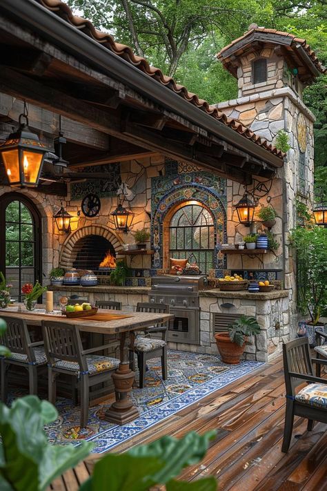 21 Stunning Outdoor Kitchen Patio Ideas (NEW) 47 Open Air Kitchen Outdoor, Rustic Outdoor Kitchens Brick, Outdoor Kitchen Cottage, Outdoor Kitchen With Fireplace Rustic, Hacienda Style Outdoor Kitchen, Outdoor Kitchen Barndominium, Ranch Outdoor Kitchen, Outdoor Grill Fireplace, Small Backyard Bbq Area Patio