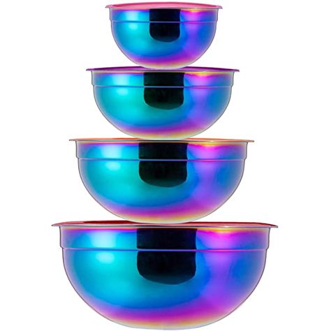 OMGard Mixing Bowl Set of 2 with Lid Rainbow 18/10 Stainless Steel Salad Bowl for Kitchen Cooking, Baking, Food Prep, Nesting Bowls with Lid for Fridge Storage Metal 2.6, 3.2 Liter Dishwasher Safe Set of 2 with Lids (2.5 & 3 Liter) Rainbow: Mixing Bowls: Amazon.com.au Rainbow Kitchen, Banana Holder, Tiered Fruit Basket, Rainbow Salad, Colorful Bowls, Mixing Bowl Set, Stainless Steel Mixing Bowls, Serving Bowl Set, Modern Rainbow