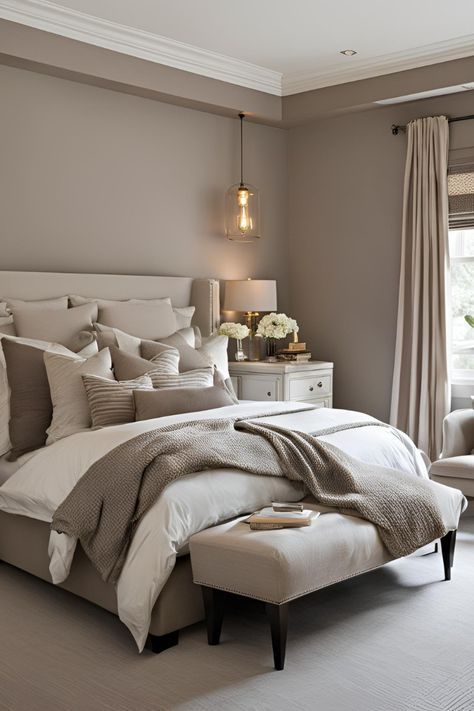 Glamour Bedroom Ideas, Modern Small Bedroom, Taupe Bedroom Ideas, Taupe Bedroom, Dream House Bedroom, Small Guest Bedroom, Fall Bedroom Ideas, House Portugal, Glamourous Bedroom