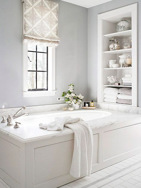 . Undermount Tub, Bathroom Window Treatments, White Bathroom Designs, Tub Ideas, Primary Bathroom, Bad Inspiration, Tub Surround, Master Bath Remodel, 2024 Design