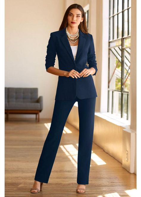 1714726c817af50457d810aae9d27a2edesc52934123ri Work Outfit Blue Pants, Business Casual Outfits Woman, Office Woman, Business Professional Outfits, Women Suits, Travel Pants, Foto Poses, Boston Proper, Business Class