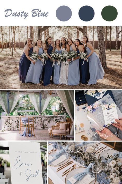 Top 8 2023 Wedding Colors Trend Ideas To Inspire - Clarity & Co Dusty Blue Navy And Blush Wedding, Dusty Blue And Black Wedding, 2023 Wedding Trends Color Schemes, 2023 Wedding Colors, Navy Wedding Ideas, Color Identity, Wedding Colors Ideas, Wedding Theme Color Schemes, Taupe Wedding