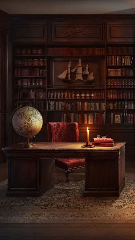 The Old-Fashioned Library Home Library Aesthetic, Gentlemans Study, Casa Fantasy, Academia Room, Casa Hobbit, Home Library Rooms, Library Room, Library Aesthetic, Home Library Design