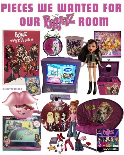 Collecting the perfect pieces for our Bratz room: where bold fashion meets nostalgia. 💄💅 Bratz Room Ideas, Bratz Room Decor, Bratz Furniture, Bratz Bedroom, Bratz Nostalgia, Bratz Doll Collection Display, Early 2000s Room, Bratz Room, Bratz Toys 2000s