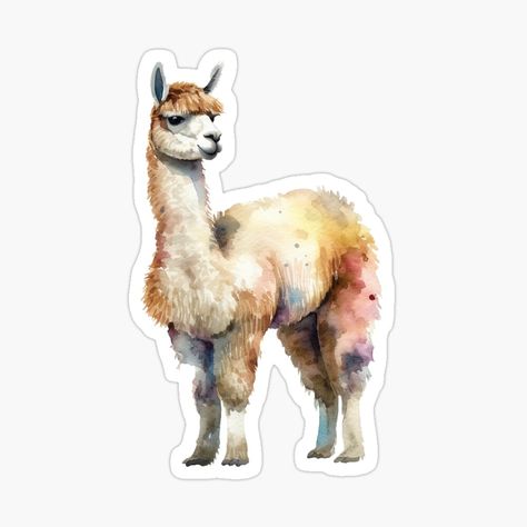 Lama Stickers, Watercolor Wildlife, Fluffy Alpaca, Stickers Art, Sticker Art, Llama, Alpaca, Sticker Design, Vinyl Sticker