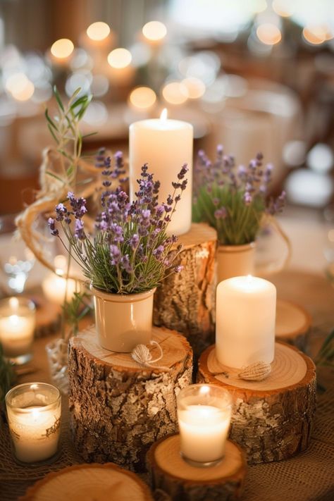 Rustic centerpieces bring a natural, homey touch to your wedding with wood and burlap. Click for more ideas. Wood Slice Centerpiece Wedding, Dried Floral Centerpieces, Earthy Wedding Decor, Rustic Wedding Centerpiece Ideas, Driftwood Wedding Centerpieces, Earthy Wedding Decorations, Rustic Wood Wedding Decor, Tin Can Centerpieces, Birch Bark Candles