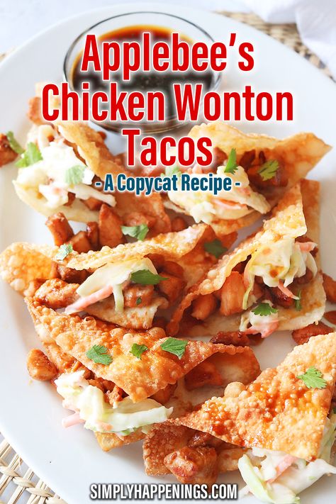 Wonton Tacos Recipe, Chicken Wonton Tacos, Asian Chili, Applebees Recipes, Applebees Copycat Recipes, Asian Chili Sauce, Wonton Wrapper Recipes, Wonton Tacos, Chicken Wontons