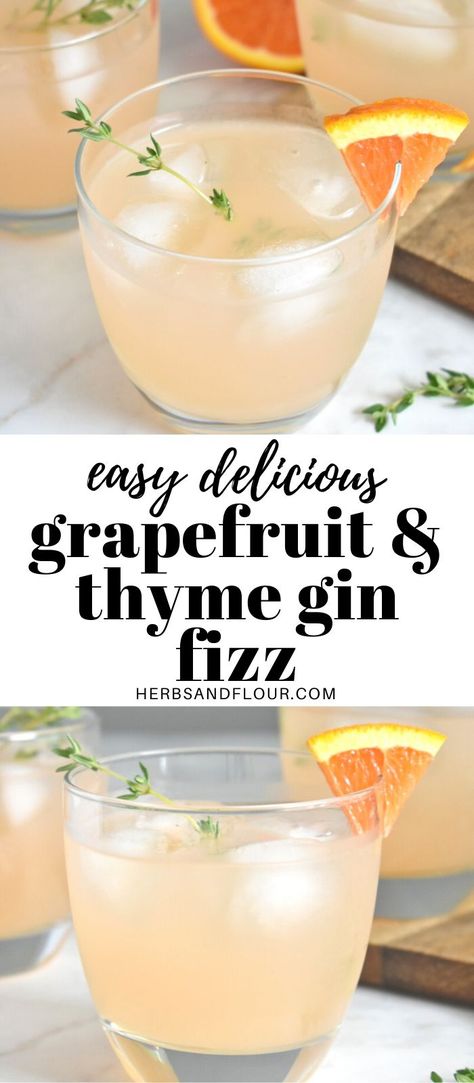 Grapefruit Gin Cocktail, Orange Juice Cocktails, Thyme Simple Syrup, Grapefruit Vodka, Classic Gin Cocktails, Plating Food, Presentation Food, Grapefruit Cocktail, Gin Recipes