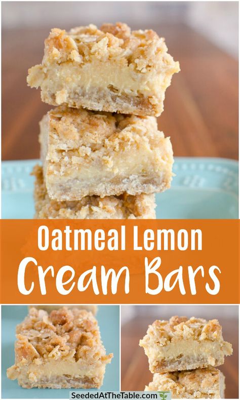 Oatmeal Lemon Cream Bars, Lemon Oatmeal Bars, Lemon Cream Bars, Lemon Bars Easy, Lemon Squares, Easy Oatmeal, Square Pan, Lemon Filling, Cake Bars