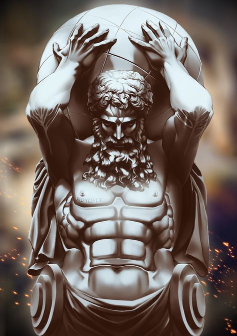 ArtStation - Statue Atlas, the world on your shoulders, Red Velvet Greek God Tattoo, Atlas Tattoo, Zeus Tattoo, Statue Tattoo, Greek Mythology Tattoos, Mermaid Statues, God Tattoos, Greek Statues, Theme Tattoo