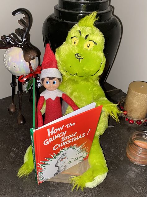 Elf On The Shelf With The Grinch, Elf And Grinch On The Shelf Ideas, Elf On The Shelf And Grinch Ideas, Grinch And Elf On The Shelf, Elf And Grinch Ideas, Grinch Elf On The Shelf Ideas, Elf On The Shelf Grinch, Elf School, Xmas Elf