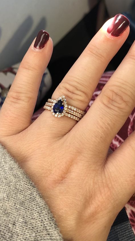 Rose Gold, Blue Sapphire, Pear Shaped Wedding / Engagement Ring Sapphire Engagement Ring Pear Shaped, Sapphire Engagement Ring Pear, Sapphire Engagement Ring Gold, Diamond And Sapphire Engagement Ring, Engagement Ring Pear Shaped, Pear Shaped Engagement Ring, Ring Pear Shaped, Pear Shaped Engagement Rings, Yellow Gold Wedding Band