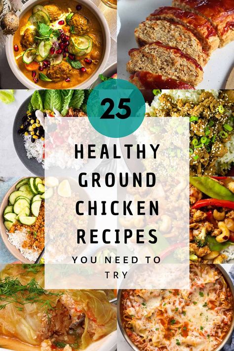 25 Healthy Ground Chicken Recipes that are actually delicious! Everything from cabbage rolls to delicious one pan dinners, salads, egg rolls, and more! Healthy White Meat Recipes, Ground Chicken Instapot Recipes, Gluten Free Dairy Free Ground Chicken Recipes, We Ground Chicken Recipes, Lean Ground Chicken Recipes Healthy, Quick Ground Chicken Recipes Easy Dinners, Healthy Dinner Recipes Ground Chicken, Clean Ground Chicken Recipes, Crockpot Recipes With Ground Chicken