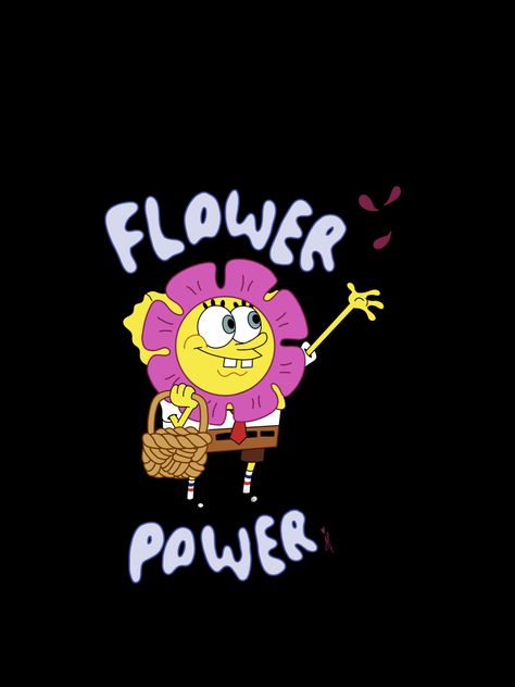 spongebob squarepants flower power, sticker, t shirt Spongebob Flowers, Spongebob Dress, Flower On Head, Flower Mural, Cloth Flowers, Send Flowers, Outdoor Wall Art, Spongebob Squarepants, Flower Petals