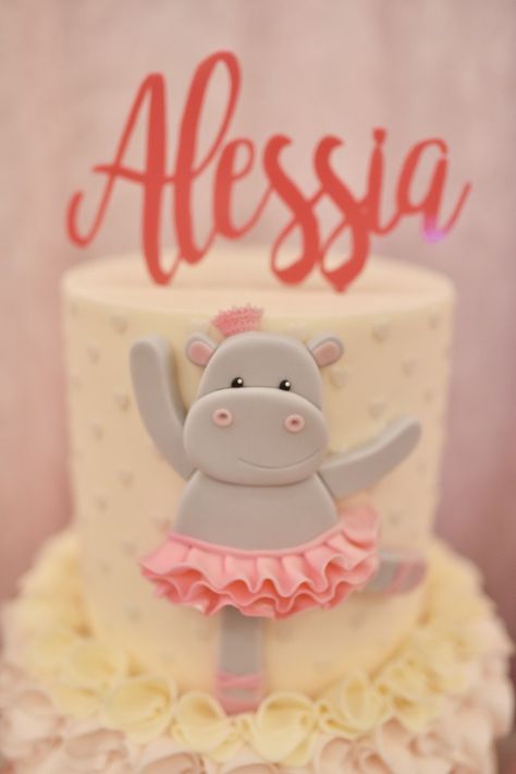 Alessia’s Sweet Hippo Ballerina Themed Party - Cake Hippo Cupcakes, Hippo Themed Birthday Party, Hippo Birthday Party Ideas, Hippo Birthday Cake, Hippo Birthday Party Decorations, Hippo First Birthday Party, Hippo Cake Ideas, Hippo Cupcake Cake, Hippo Ballerina