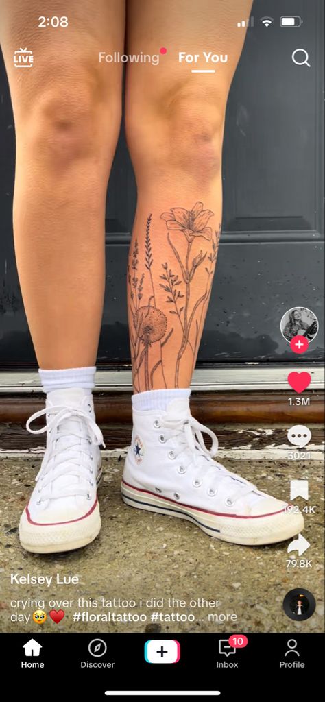 Leg Tattoos Flowers, Aesthetic Leg Tattoos, Wildflower Leg Tattoo, Couple Tattoo Simple, Women Spine Tattoo, Flower Tattoo Spine, Tattoo Women Back, Tattoo Ideas Couple, Leg Tattoos Aesthetic