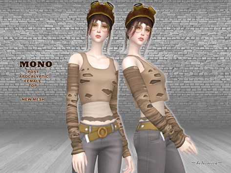 Helsoseira's MONO - Post Apocalyptic Top Sims Cc Apocalypse, Sims 4 Cc Clothes Y2k Shoes, Sims Eyeliner, Four One Direction, Hoodie Mini Dress, Y2k Shirts, Die Sims 4, Cc Sims4, The Sims 4 Packs