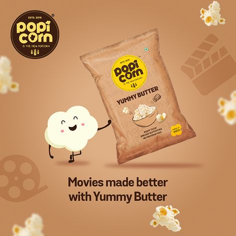 Popcorn Creative Ads, Popcorn Flyer Design, Popcorn Ads, Popcorn Package Design, Popcorn Branding, Corn Advertising, Popcorn Branding Design, Popcorn Brands, Banks Ads