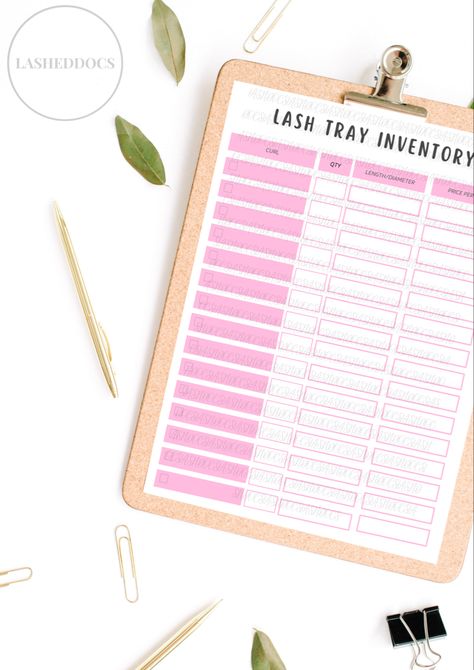 Organizational lash inventory list for lash artist. Keep track of your lashtray budget and how many trays you go through a month! Keep an eye out for new designs and updates on this product Lash Inventory Sheet, Lash Tray Design, Lash Room Ideas, Eyelash Logo, Lash Salon, Lash Room, Supply List, Eyelash Extentions, Lashes Logo