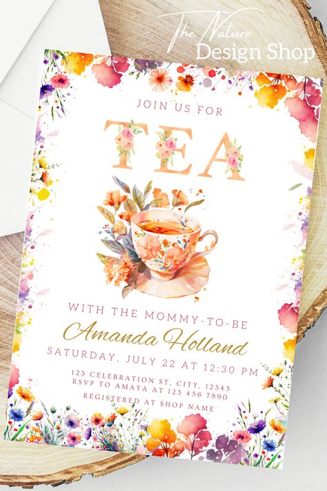 This editable Tea With The Mommy To Be invite with floral elements is ideal for a baby shower tea party.
The editable template can easily be customized with Canva. All you have to do then is to print as many times as you wish, or send to your guests via text message.

Click on the link to shop this item or search for more tea bridal shower party ideas and invitations. Tea With The Mommy To Be, Tea Baby Shower Ideas, Tea With Mommy To Be, Tea Party Invitations Diy, Bridal Shower Party Ideas, High Tea Baby Shower, Tea Bridal Shower, Baby Shower Tea Party, Baby Shower Tea