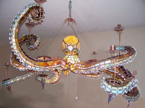 creative-lamps-chandeliers-2-1 Octopus Chandelier, Octopus Lamp, Luminaire Original, Steampunk Tendencies, Creative Lamps, Cool Lamps, Chandelier Design, The Ceiling, Dieselpunk