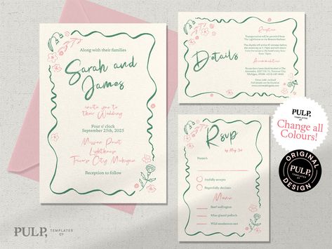 Blue Themed Wedding, Invitation Card Design, Wedding Invitation Sets, Invitation Set, Floral Illustrations, Wedding Invitation Cards, Text Color, Invitation Paper, Handwriting