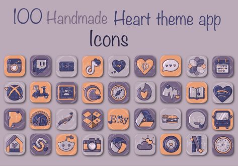 This is a heart theme app icons pack that includes 100 handmade icons, 4 handmade wallpapers each comes in 3 different sizes ( 1 size for iPhone and 2 sizes for iPad) and 3 handmade widgets each comes in 4 different sizes for every widget sizes. Any watermark/logo stamp WILL NOT BE THERE after purchase Icons For Apps Purple Theme, Custom Icons Purple, Purple Icons For Apps Settings, Free Iphone App Icons Purple, Purple Maps Icon, Handmade Wallpaper, Orange Icons:), Themes App, Handmade Heart