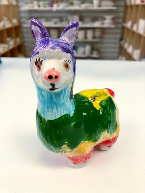 No Drama Llama! This little guy and his pals have flown off the shelf, but there's more in stock! Book in at www.craftymonkeypotterypainting.com/bookings to get on board with the llama trend! #llama #potterypainting #kidsfun #daysoutwithkids Clay Llama, Llama Pottery Painting, Christmas Llama Painting, Llama Painting Canvases, Pottery Painting Studio, Half Term Activities, Colorful Llama Painting, Celebration Plate, No Drama Llama