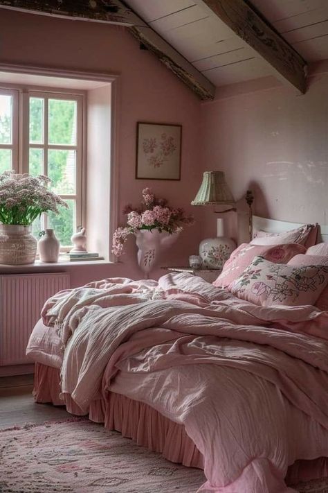 Faded Glamour, Pink Bedroom Walls, Coquette Room, Deco Rose, Bedroom False Ceiling Design, Green Bedroom, Pink Bedrooms, Shabby Chic Bedroom, Cottagecore Decor