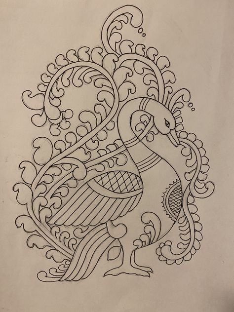 Tanjore Painting Sketches For Blouse, Tanjore Painting Outline Sketches, Tanjore Painting Sketches Peacock, Tanjore Painting Sketches, Peacock Drawing, Peacock Embroidery Designs, Peacock Embroidery, Saree Painting Designs, Saree Painting