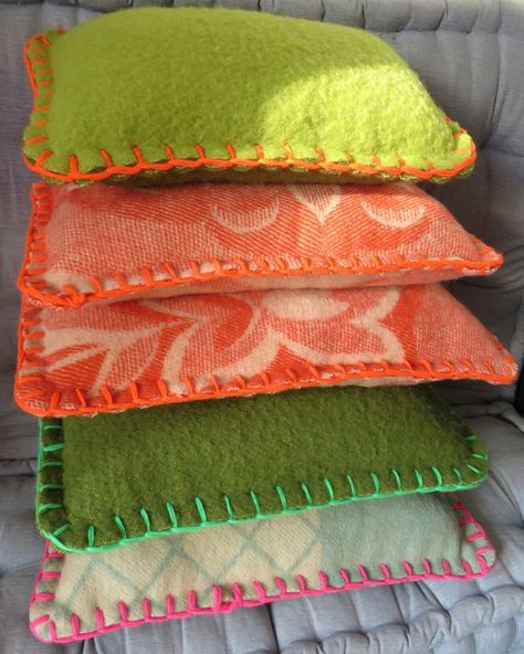 Hand Sewn Pillows, Hippie Pillows, Upcycled Pillows, Wool Blanket Upcycle, Vintage Wool Blanket, Woollen Blankets, Retro Pillows, Bohemian Home Decor, Vintage Blanket