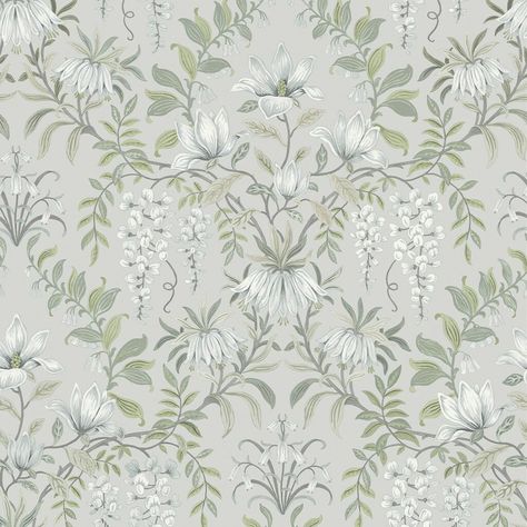 Parterre Sage Wallpaper | Laura Ashley Wallpaper | Wallpaper It Sage Green Wallpaper, Floral Damask, Standard Wallpaper, A Wallpaper, Up House, Blue Colour Palette, Burke Decor, Home Interiors, Green Wallpaper